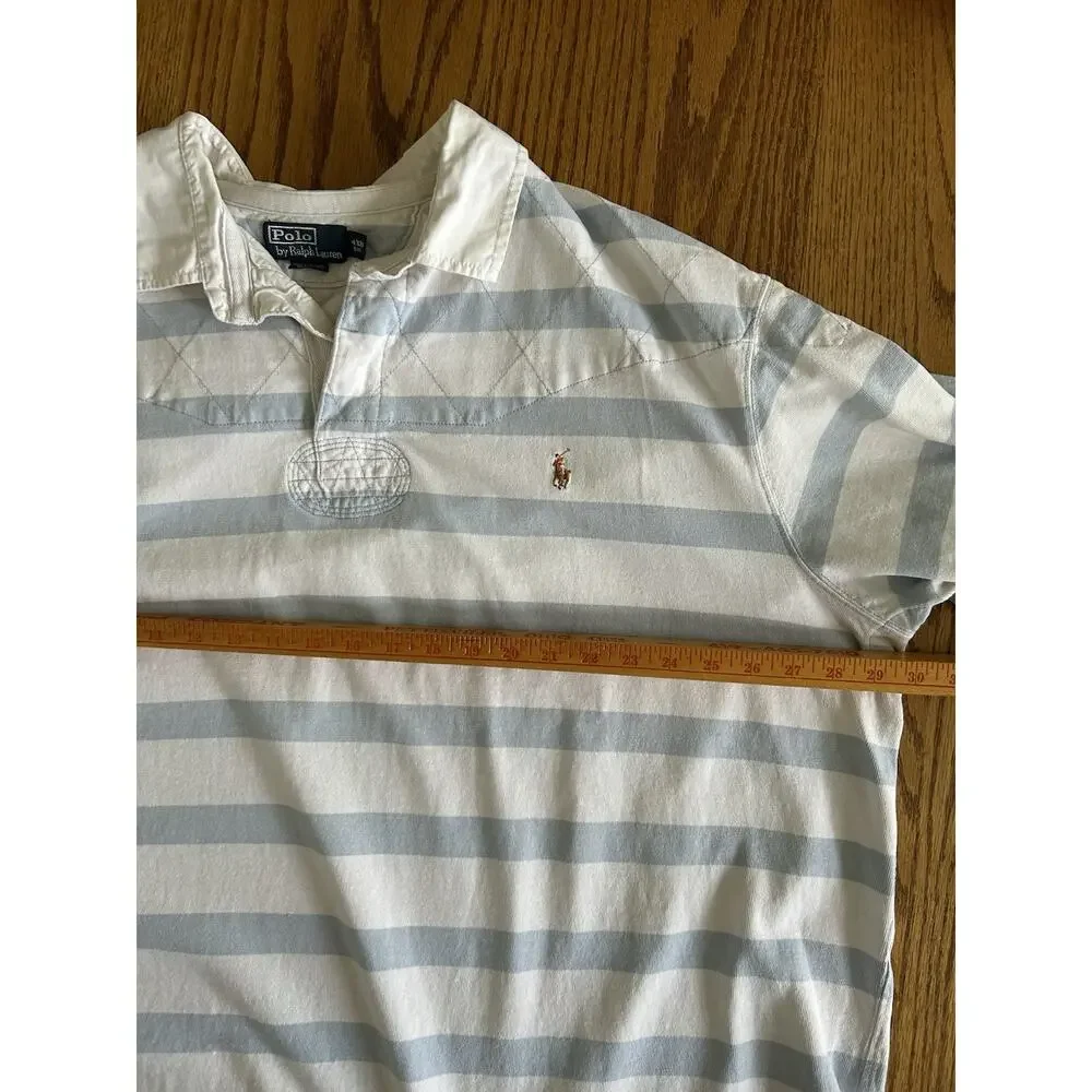 Polo Ralph Lauren Rugby Shirt 4XB Big Blue White Stripe Cotton Flesh Pony Preppy